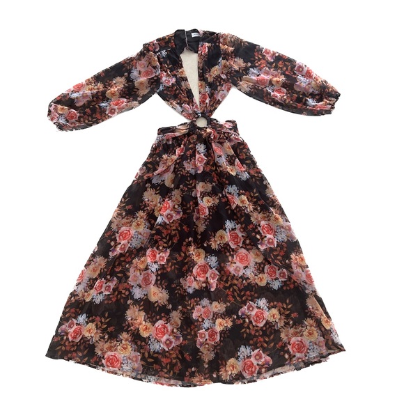 Amaroso Boutique Black Multi Coloured Floral Della Maxi Dress Womens Aus Size 12 - Picture 2 of 14